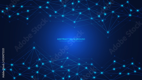 Abstract technology background with connecting dots and lines. Digital technology of global network connection and communication.