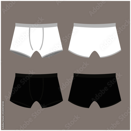 Set of men сolored boxer shorts. Underpants isolated on white background. Man underwear. Front and back views of men's underwear. Shorts. Kids clothes. Vector illustration
