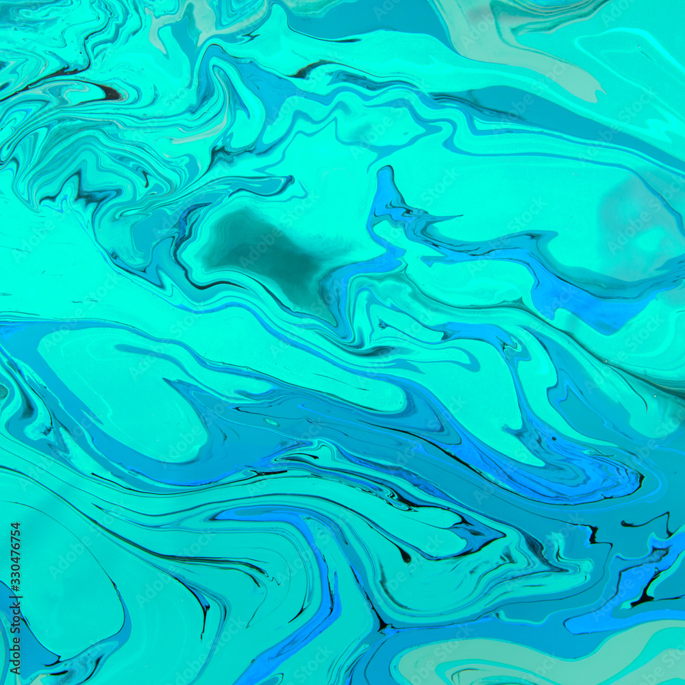 Fluid art. Abstract colorful neo mint liquid acrylic pattern