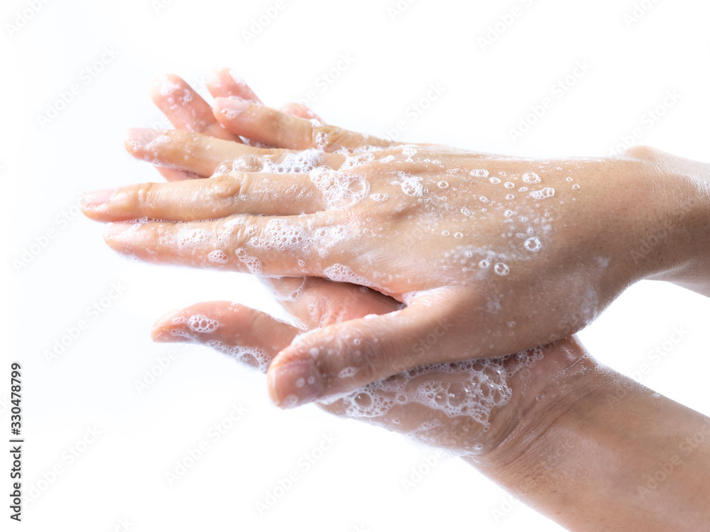 Man hands washing by soap with water for prevention corona virus, bacteria and germ, health care concept. Man hands washing by soap with water for prevention corona virus, bacteria and germ, health care concept.