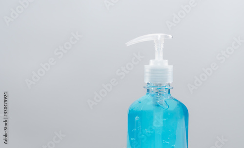 The blue sanitizer gel bottle to prevent Covid-19.
