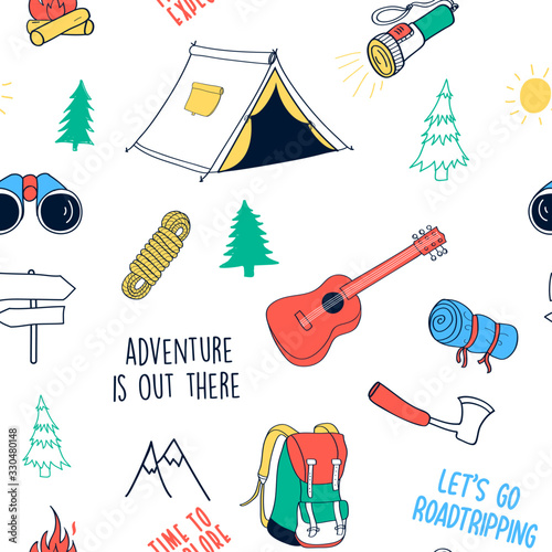 Hand drawing camping elements vector illustration.