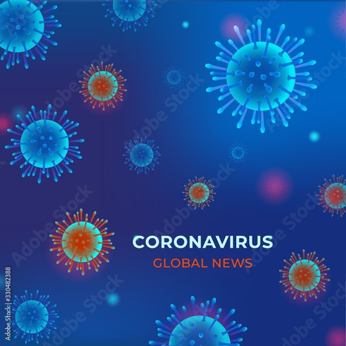 Coronavirus COVID-2019 on classic blue background. Corona Virus 2020. Deadly type of virus 2019-nCoV. Wuhan virus disease infections outbreak epidemiology concept vector illustration.