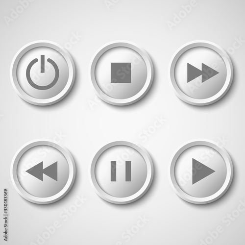 Free Download White buttons for player: stop, play, pause, rewind, fast forward, power. Vector illustration. - GFXLoad