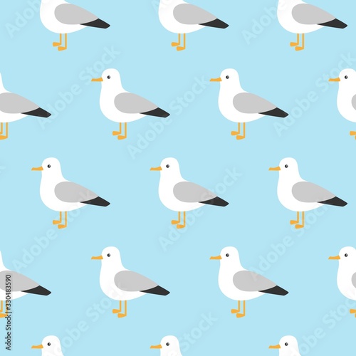 Vector beautiful pattern with seagulls. Sea Gull, a beautiful bird. Cute bird in cartoon style.