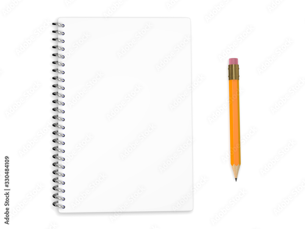 Spiral notebook with pencil 3d rendering Spiral notebook with pencil 3d rendering