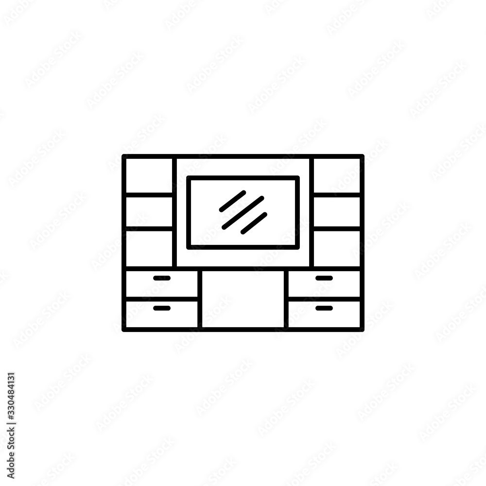 cabinet, furniture, tv line illustration icon on white background cabinet, furniture, tv line illustration icon on white background