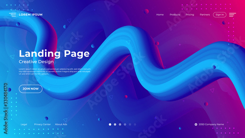 Abstract gradient fluid landing page background. with colorful abstract fluid 3d tubes. Fluid gradient shapes composition. Futuristic design posters. Eps10 vector.