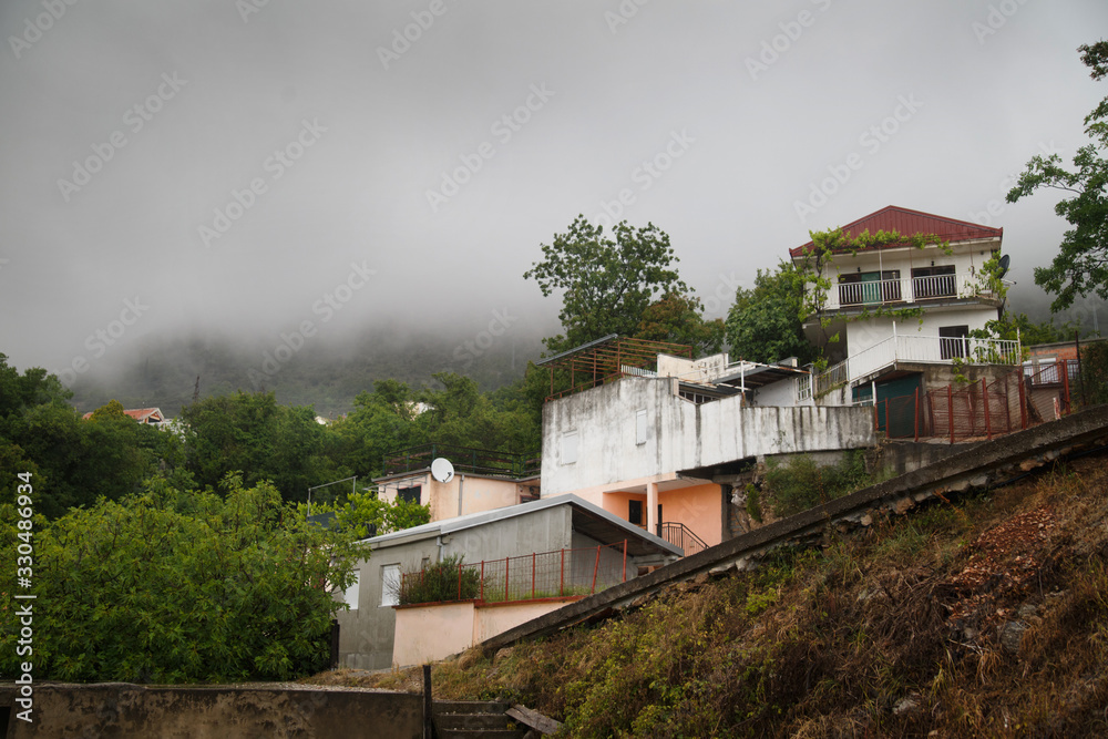 Mountain village in rainy weather, Montenegro.