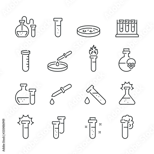 Chemistry related icons: thin vector icon set, black and white kit