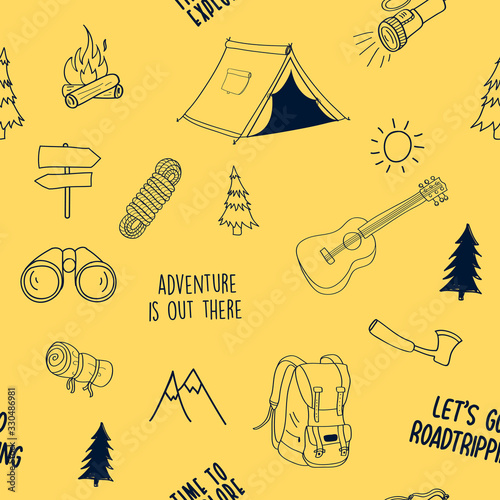 Hand drawing camping elements vector illustration.