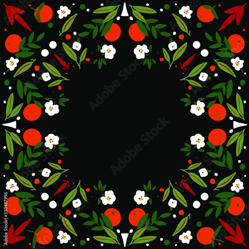 Fototapeta Naklejka Na Ścianę i Meble -  Colorful abstract floral  orange blossom and fruits pattern. vector background.