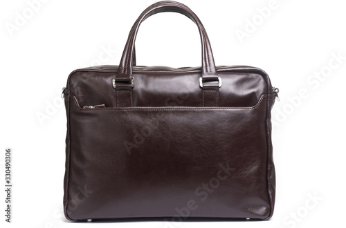 stylish expensive leather briefcase on a white background