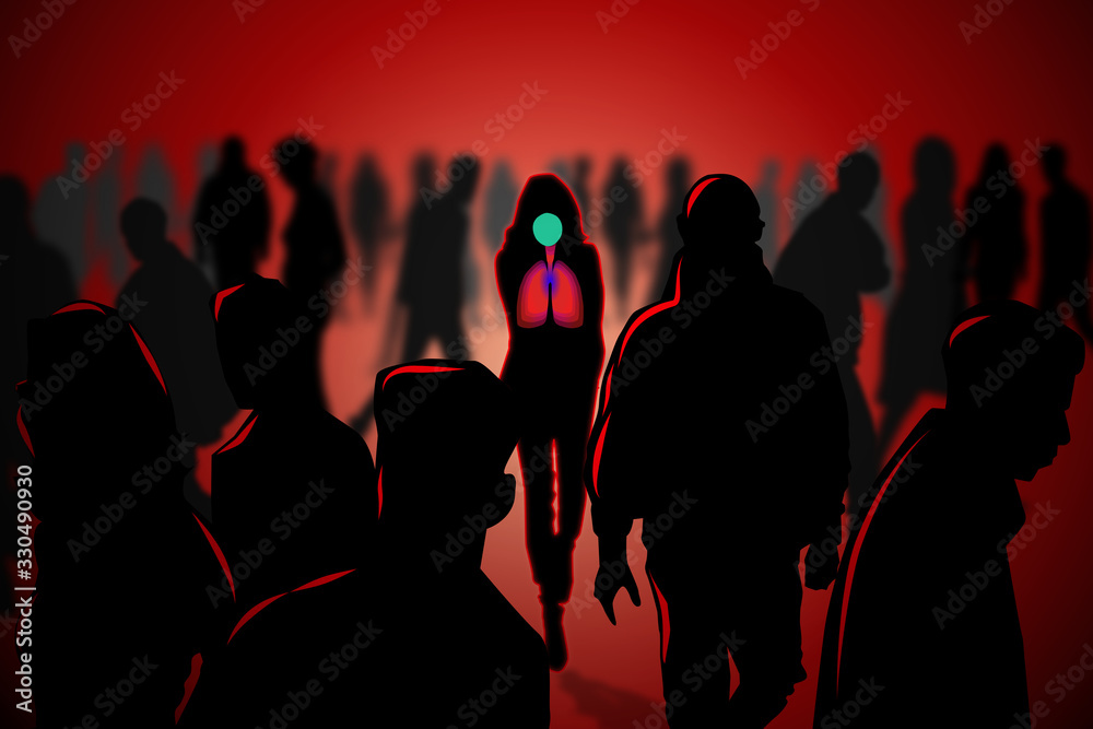 Fototapeta premium infected people wearing medical face mask among healthy, Concept of dangerous. illustration.