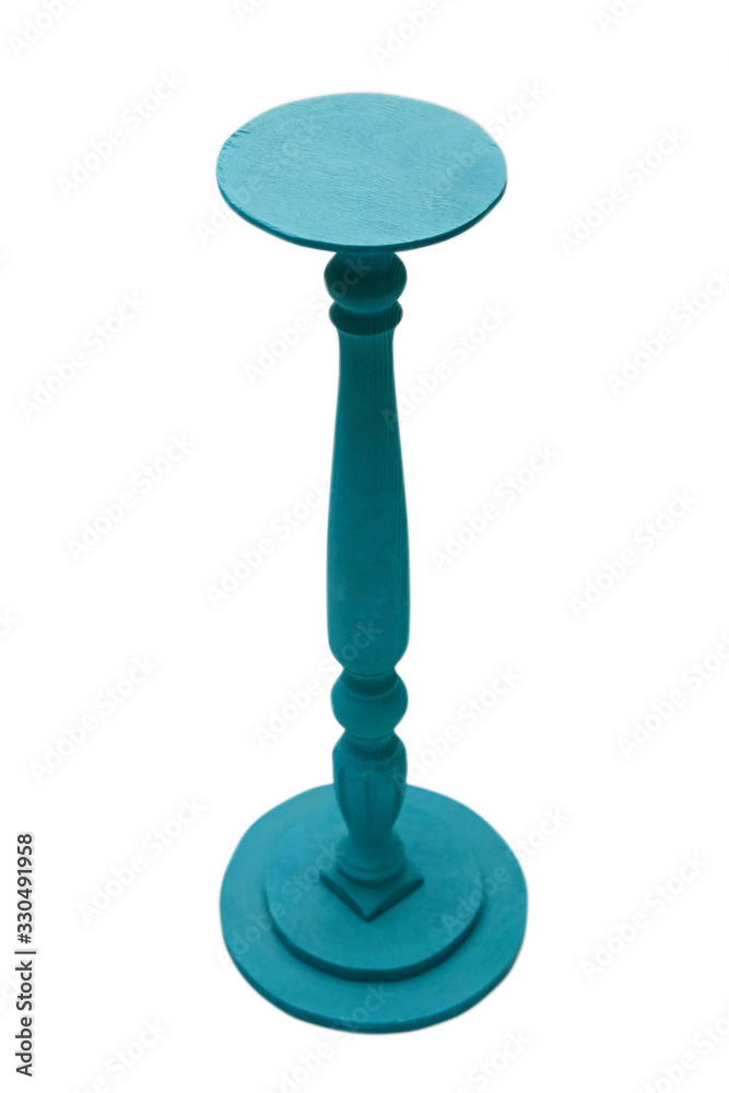 Blue vase stand made of natural wood on a white background. Isolated. Blue vase stand made of natural wood on a white background. Isolated.