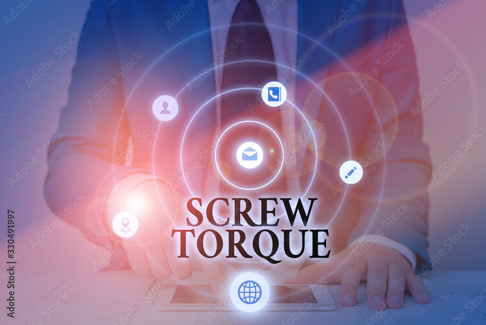 Text sign showing Screw Torque. Business photo text measure of the twisting force required to spin the nut