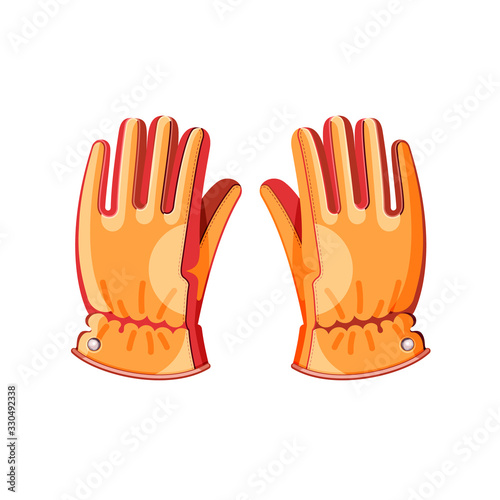 Protective colorful mens gloves for hiking. Travelers gear. Tourists equipment design elements. Cartoon style vector illustration for poster, web design, banner, icon, logo or badge.