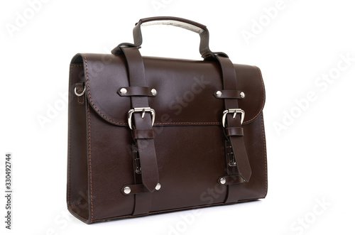 leather female briefcase on a white background