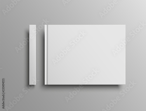 Vector realistic book cover and spine mockup, landscape hardcover.