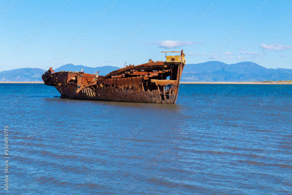 Janie Seddon shipwreck in Motueka wharf, near Abel Tasman National Park, South Island, New Zealand