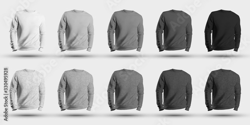 Men's clothing design for presentation, heather mockup of white, gray and black colors, isolated on background.