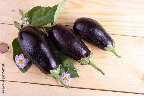 Eggplants on table
