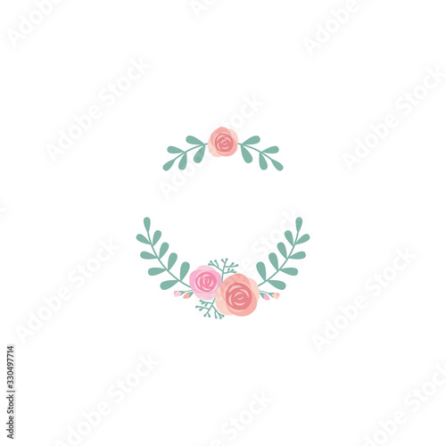 Floral circle colorful vector frame. Rose vintage decoration frame template with branches and leaves.
