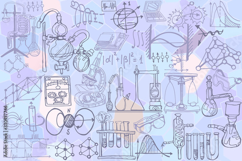 Science seamless pattern with sketch elements related to physics and  chemistry. Vector background with parts of decorative graphs, books,  computers. Hand drawn.:: tasmeemME.com