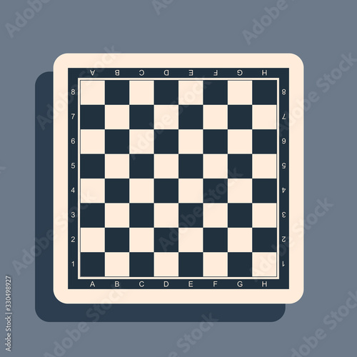 Black Chess board icon isolated on grey background. Ancient Intellectual board game. Long shadow style. Vector Illustration
