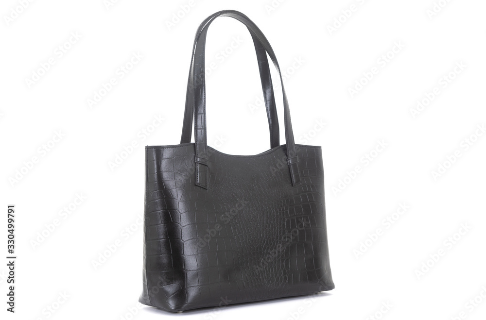 expensive black leather women bag on a handle isolated on a white background expensive black leather women bag on a handle isolated on a white background