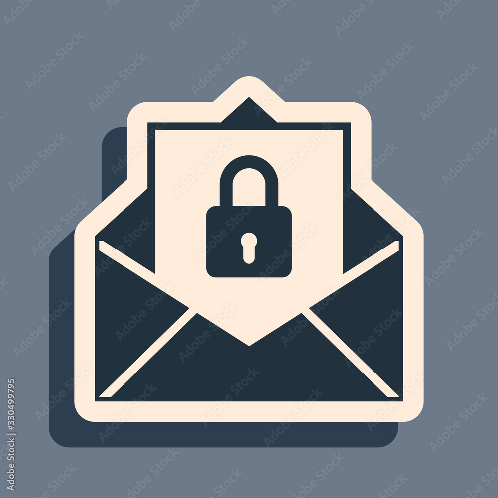 Black Secure mail icon isolated on grey background. Mailing envelope locked with padlock. Long shadow style. Vector Illustration Black Secure mail icon isolated on grey background. Mailing envelope locked with padlock. Long shadow style. Vector Illustration