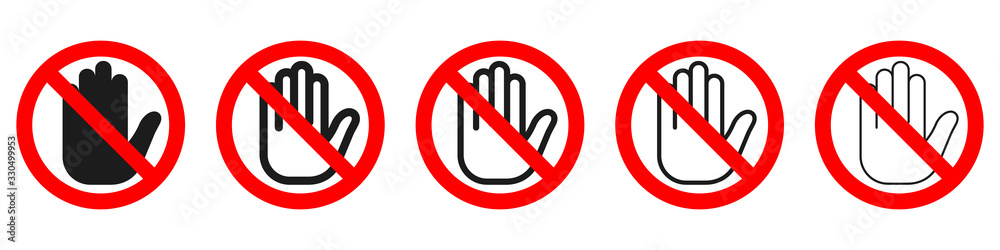 Hand forbidden vector sign. Stop hand icons set. - obrazy, fototapety, plakaty 