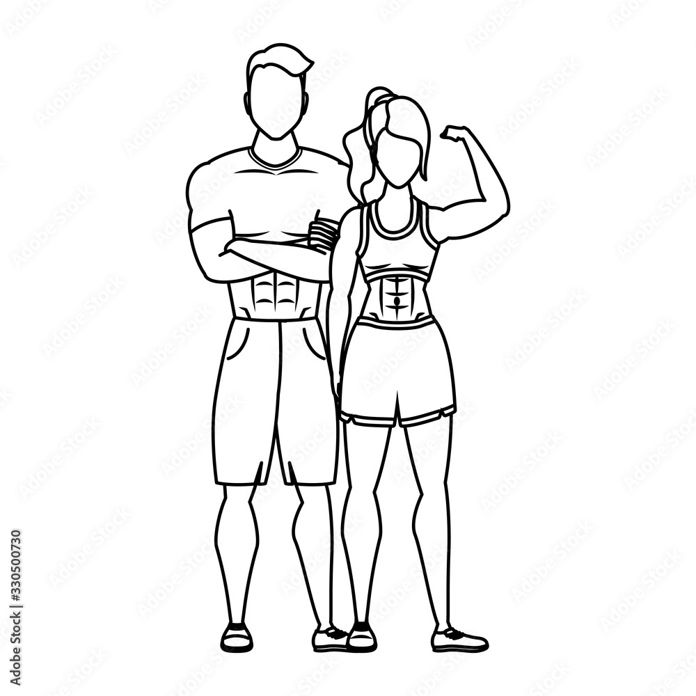 young athletes couple characters healthy lifestyle