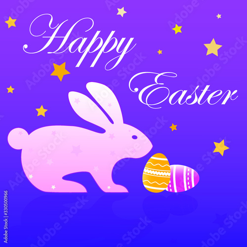Easter bunny. Illustration of a white rabbit with easter eggs