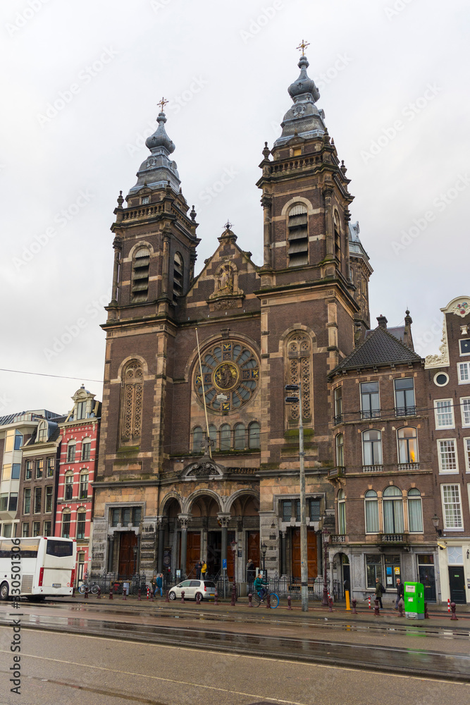 Saint Nicholas Basilica the major Catholic church in Old center District in Amsterdam, Netherlands.