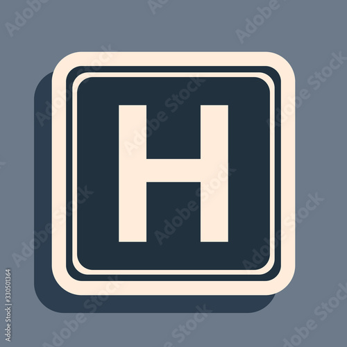 Black Hospital sign icon isolated on grey background. Long shadow style. Vector Illustration