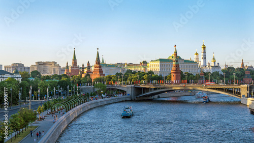 panoramic view, Moscow Kremlin and embankment of Moscow river in