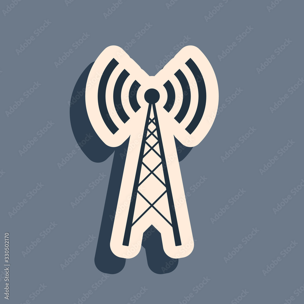 Black Antenna icon isolated on grey background. Radio antenna wireless. Technology and network signal radio antenna. Long shadow style. Vector Illustration Black Antenna icon isolated on grey background. Radio antenna wireless. Technology and network signal radio antenna. Long shadow style. Vector Illustration