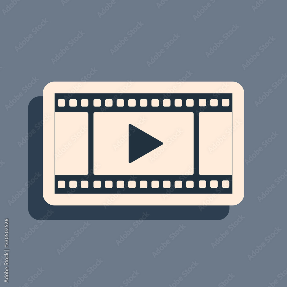 Black Play Video icon isolated on grey background. Film strip with play sign. Long shadow style. Vector Illustration Black Play Video icon isolated on grey background. Film strip with play sign. Long shadow style. Vector Illustration