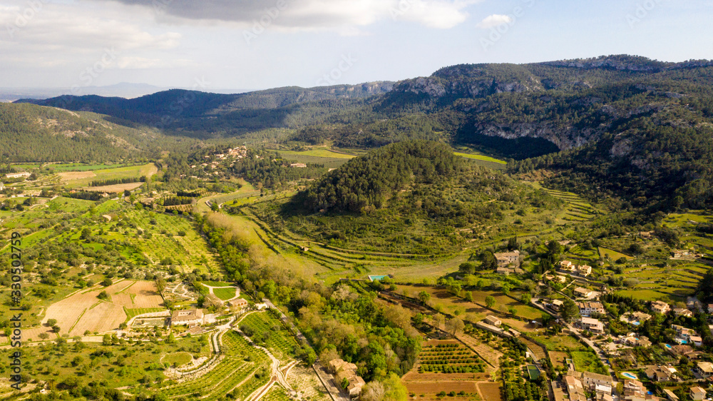 the city of Puigpunyent, Majorca, Spain, view from above