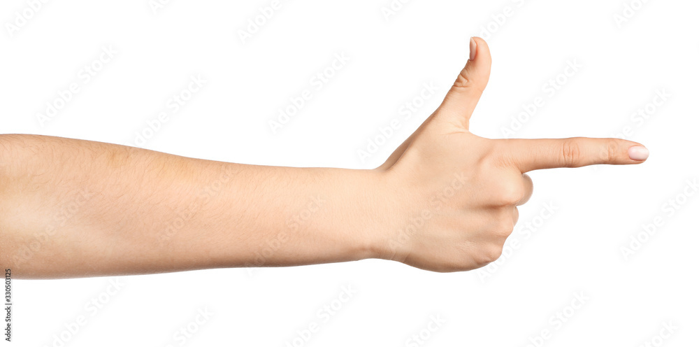 Gesture of Caucasian hand isolated on white background Gesture of Caucasian hand isolated on white background