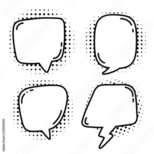 Speech Bubble Vector Set Discussions cartoon on halftone dots circle background