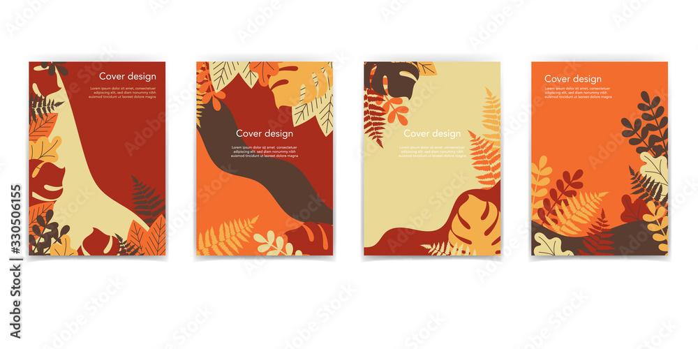Abstract brochure design templates collection with leafs. Book design, blank, print design, journal. Brochure template. Layout vector template in A5 size