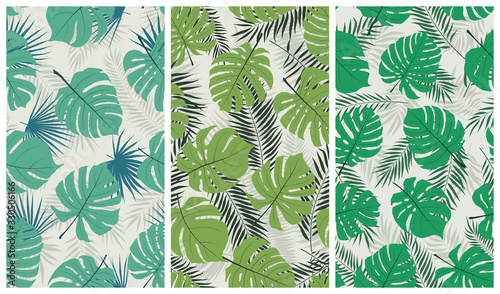 Trendy tropical seamless pattern with exotic jungle leaves monstera and palm ...