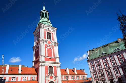 tower of the baroque  historic church in Poznan.
