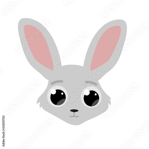 curious cute Bunny head with big eyes, cartoon flat vector illustration