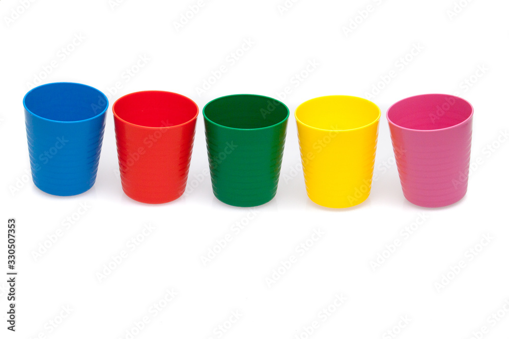 colorful plastic cups isolated on white background colorful plastic cups isolated on white background