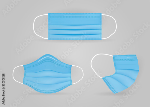 Disposable medical mask. Flu, influenza, coronavirus, virus, pneumonia face and mouth protection. Prevention from cough and bacteria. Facial cover for doctor, dentist, surgeon. Vector illustration