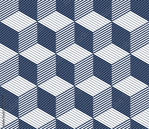 3D cubes seamless pattern vector background, lined dimensional blocks, architecture and construction, geometric design.