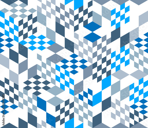 Seamless isometric rhombus and triangles geometric pattern, 3D cubes vector tiling background, architecture and construction, wallpaper design.
